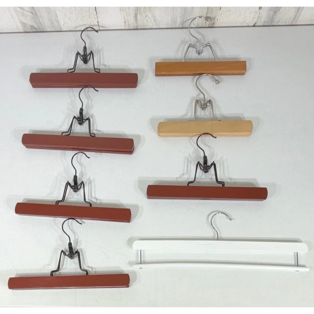 Vintage Pant Skirt Bottom Hangers 8pc Lot White Wood Metal Clamps